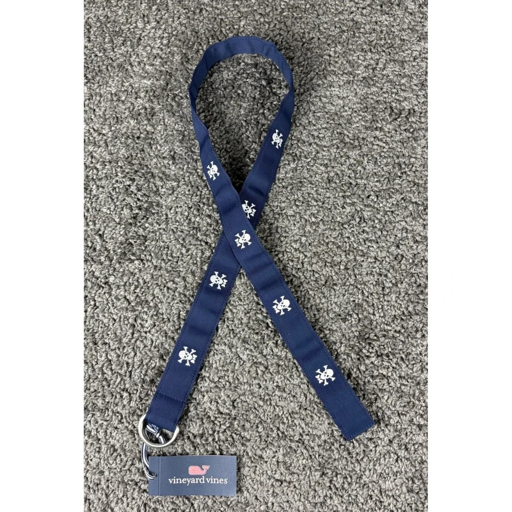 Vineyard Vines Mens Skull Icon D-Ring Belt Deep Bay Navy Blue 1B000090-976 Sz M